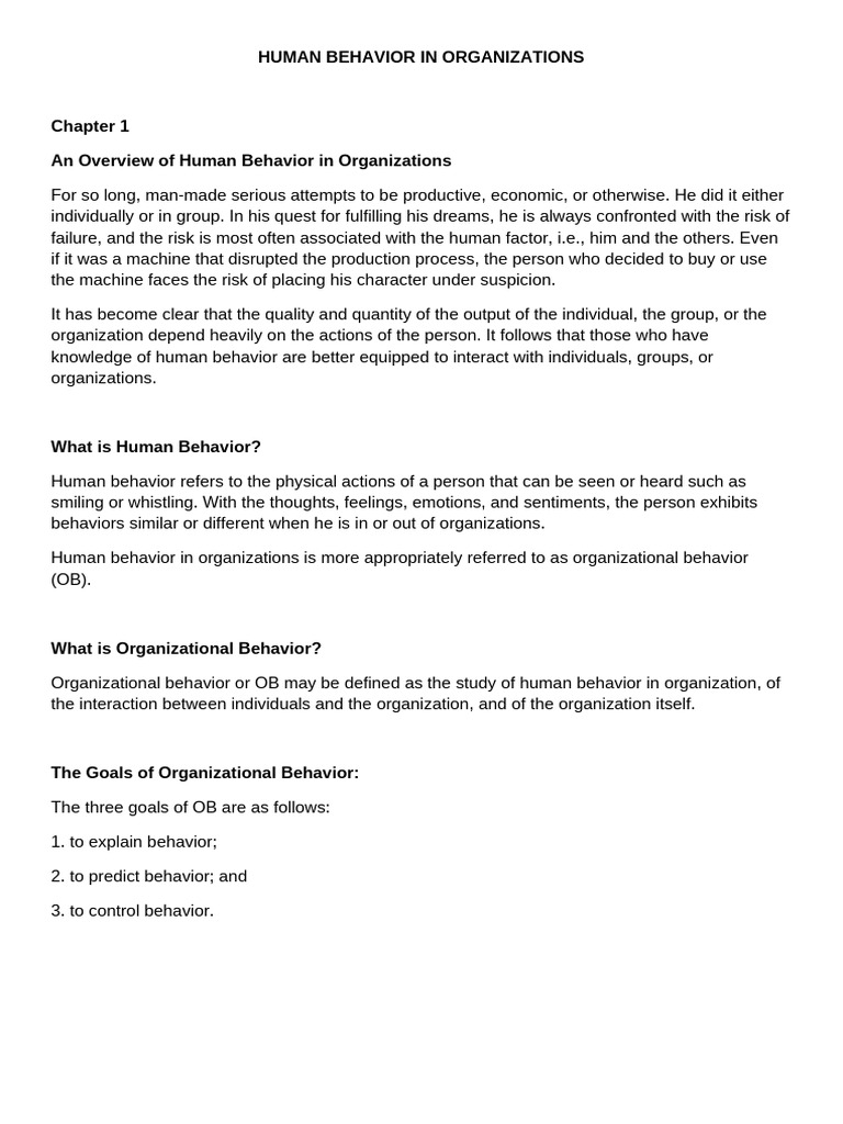 Human Behavior in Organizations | PDF | Motivation | Motivational