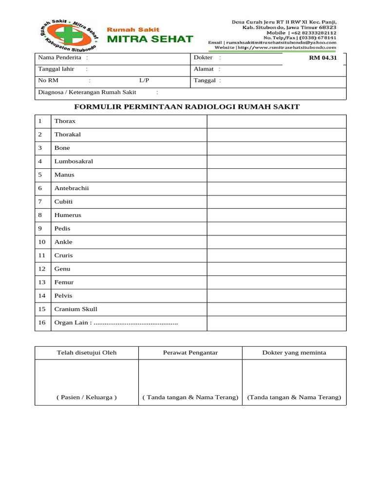 Form Radiologi Rs | PDF