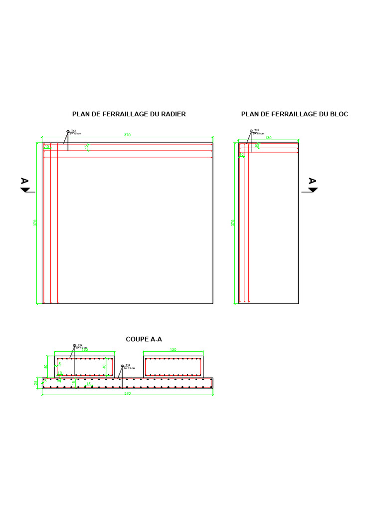 Plan de ferraillage radier et bloc | PDF