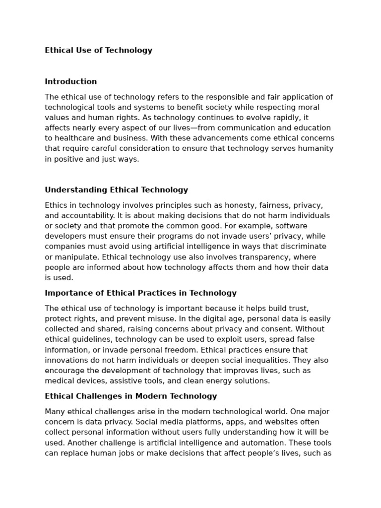 Ethical Use of Technology Explained | PDF | Privacy | Artificial ...