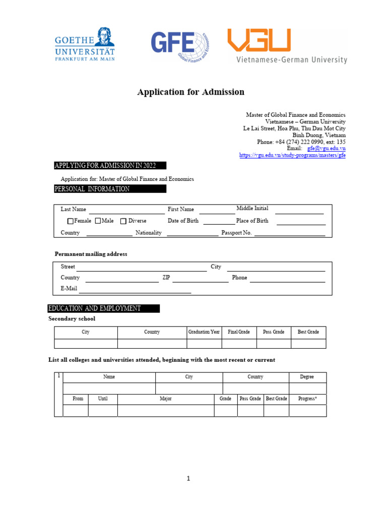 2022.02.19 GFE Application Form - Version 3 | PDF | Academic Degree ...
