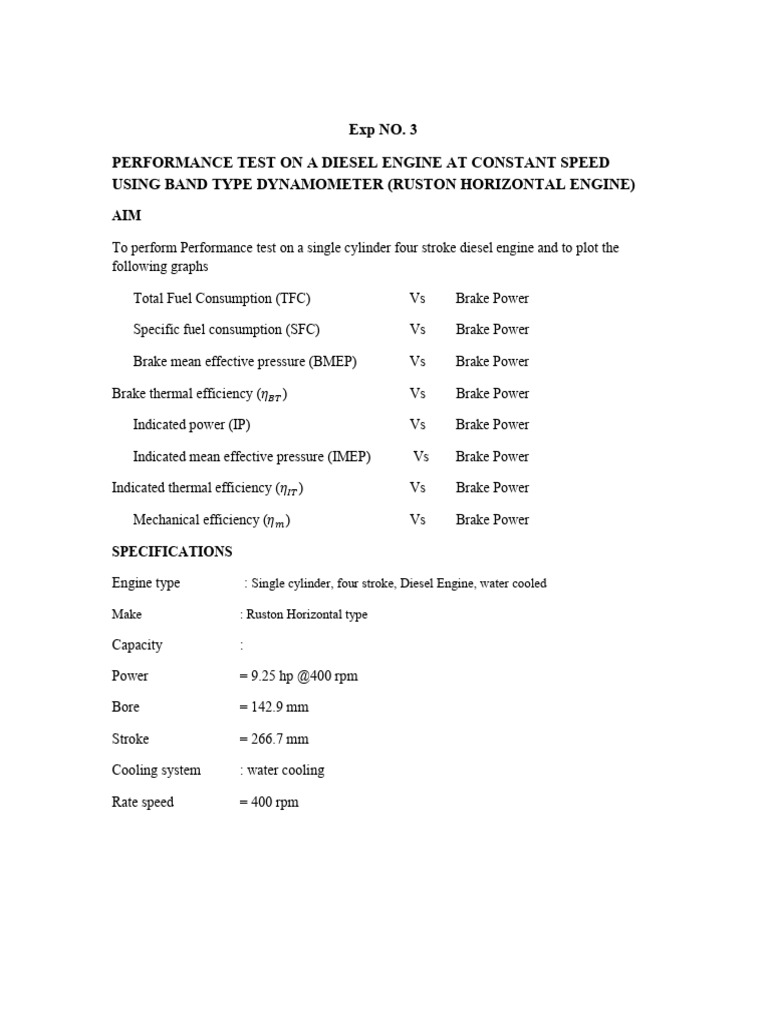 Diesel Engine Performance Testing | PDF | Horsepower | Engines