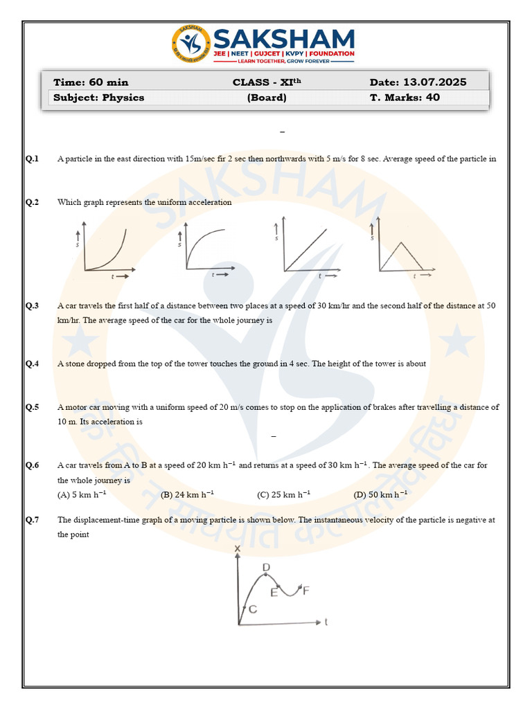 Physics Kinematics Questions and Solutions | PDF | Acceleration | Velocity