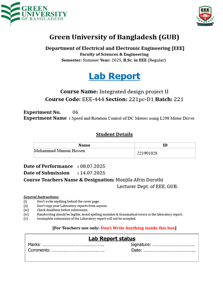 Lab-Report-6. ID 221901023 | PDF | Electronic Engineering | Electricity