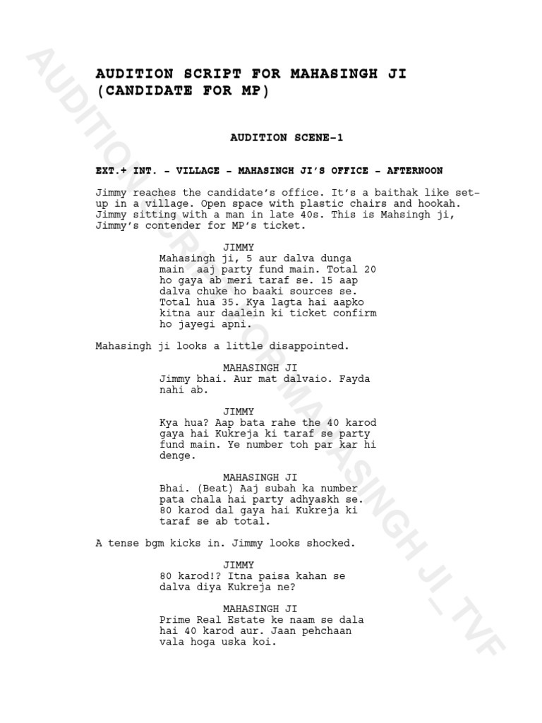 Haryanvi Audition Script for MP Role | PDF