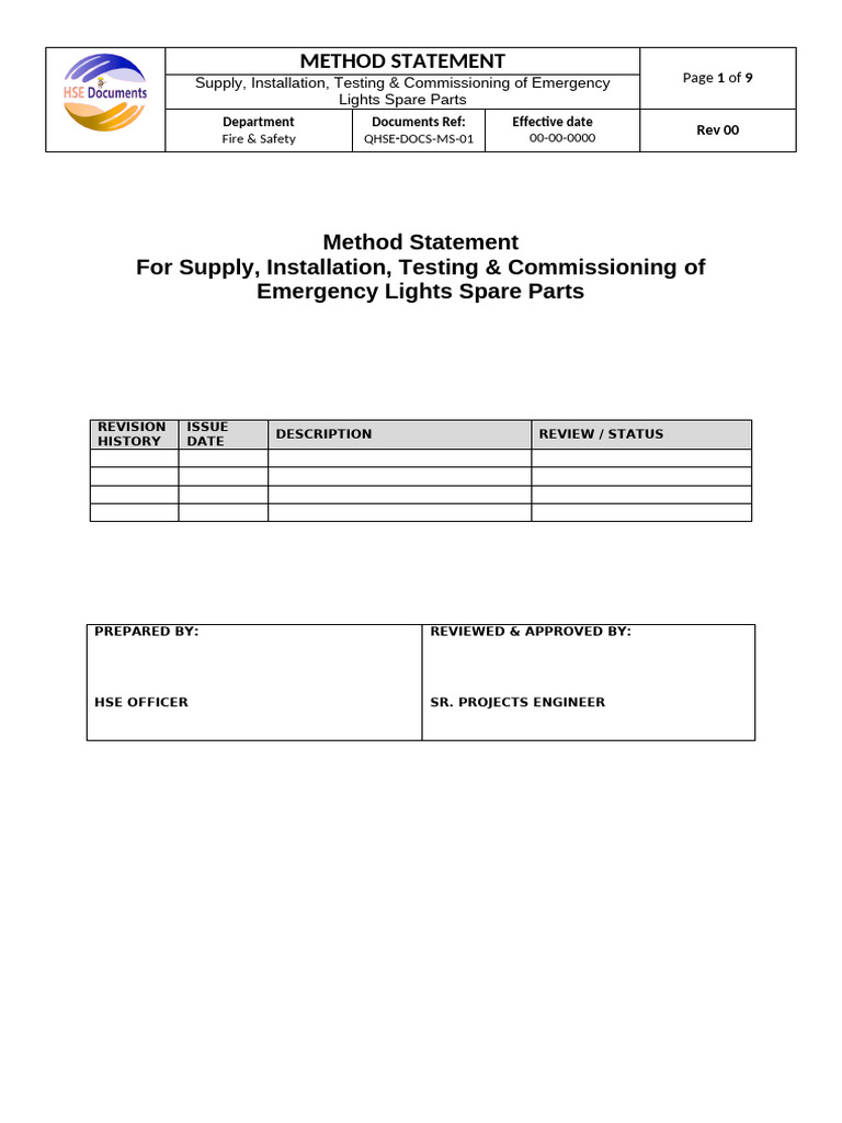 Emergency Lights Installation Method Statement | PDF | Quality ...
