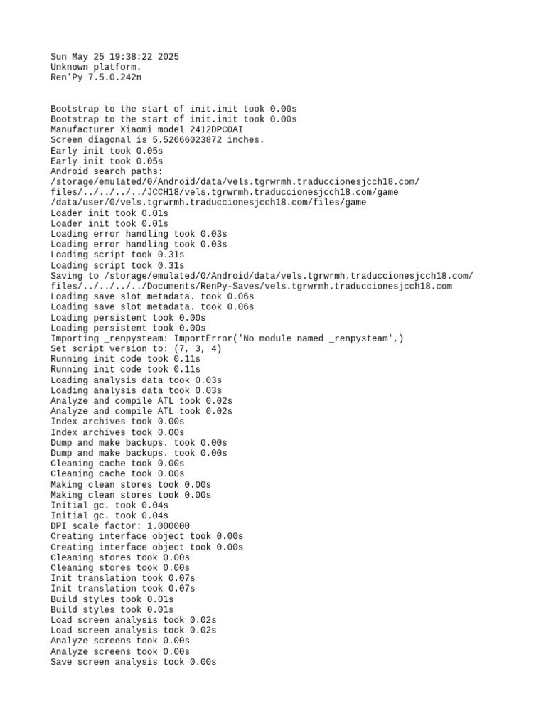 Ren'Py Initialization Log for JCCH18 | PDF | Computer Engineering ...