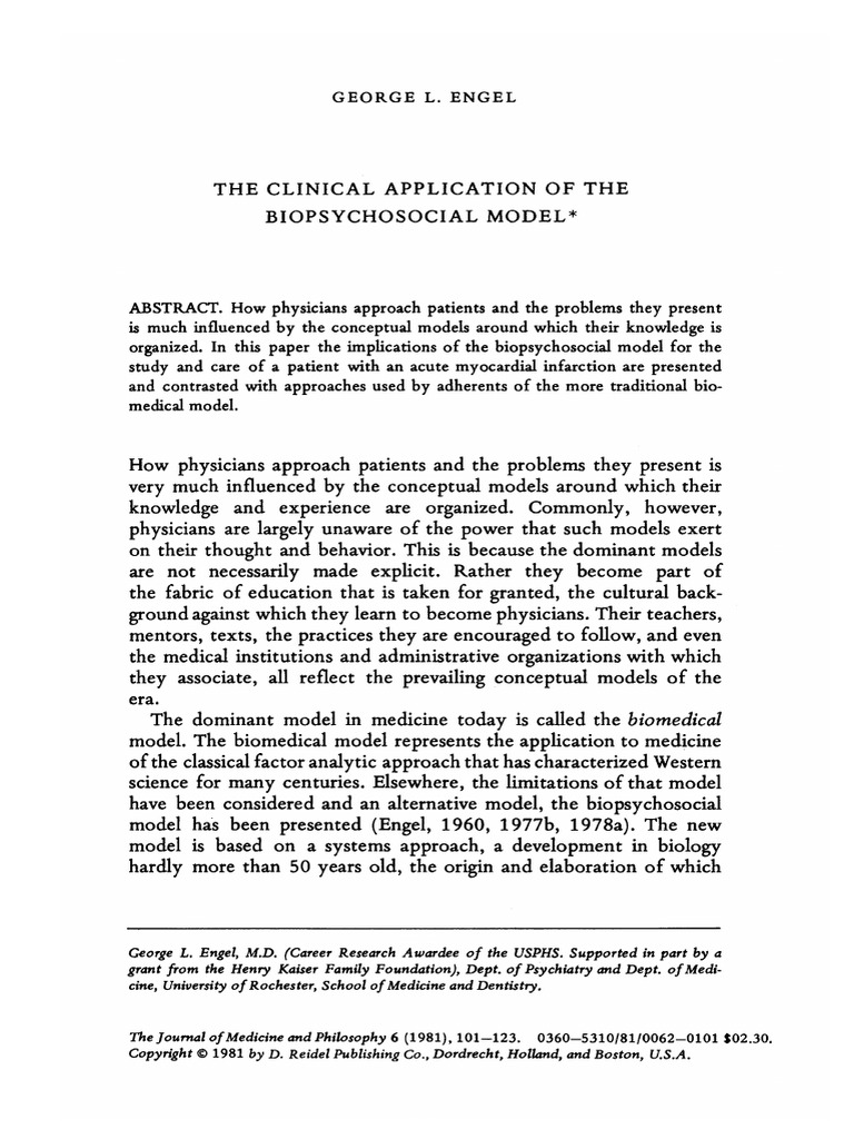 Biopsychosocial Model in Patient Care | PDF | Myocardial Infarction ...
