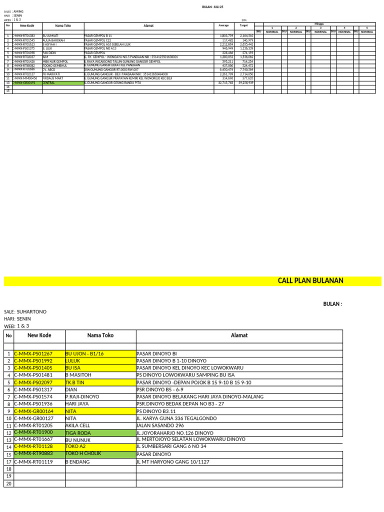 Call Plan Juli 25 | PDF