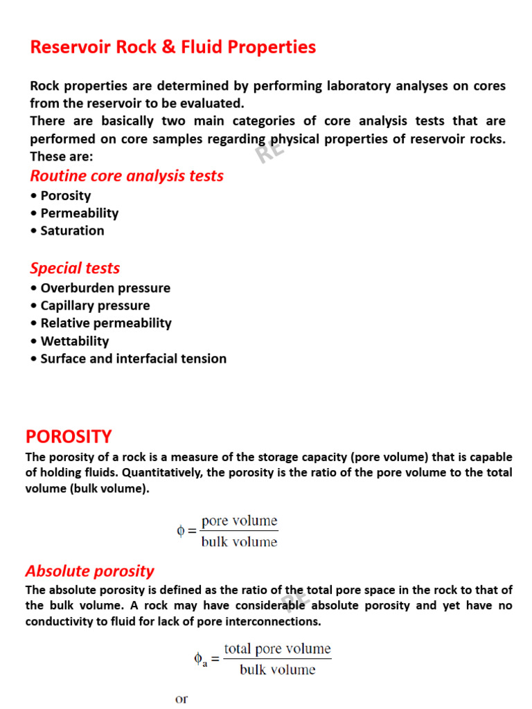 Reservoir Rock and Fluid Properties | PDF | Petroleum Reservoir | Porosity