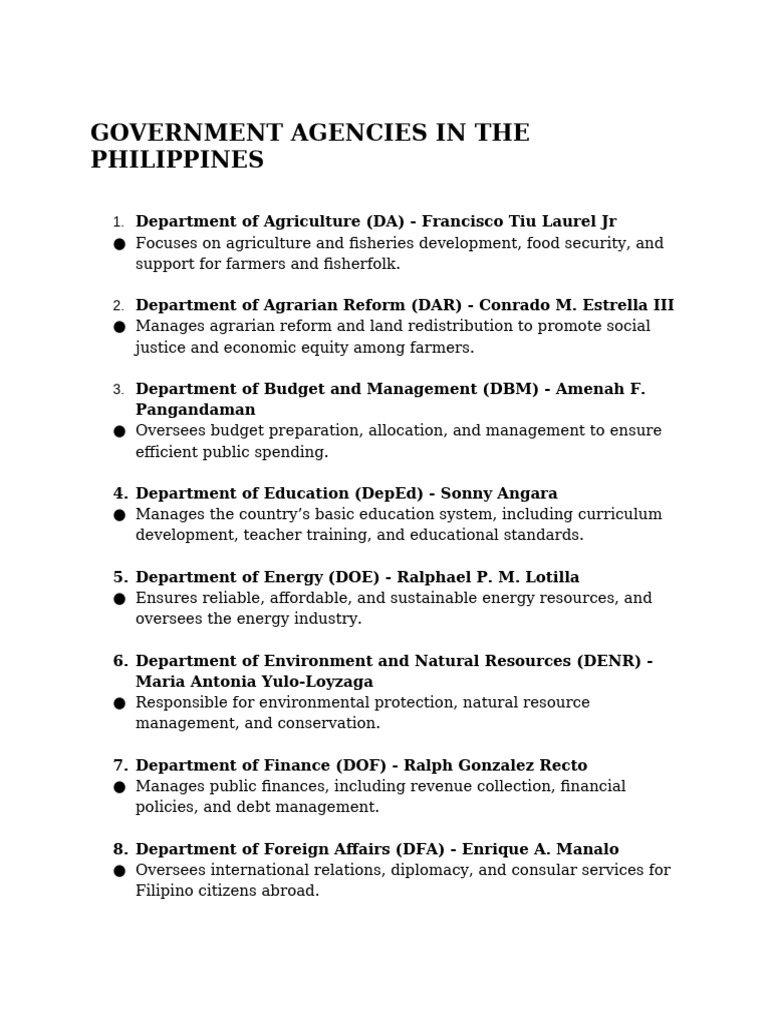 List of Philippine Government Agencies | PDF | Philippines