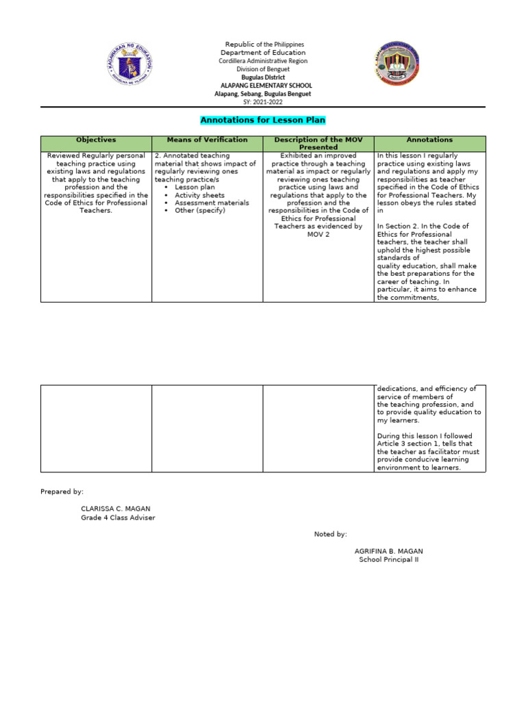 Aannotation in Objective 14 | PDF | Teachers | Lesson Plan