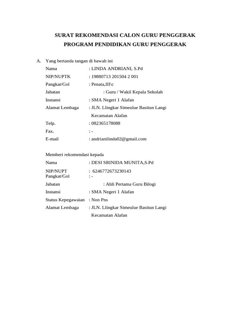 Surat Rekomendasi | PDF