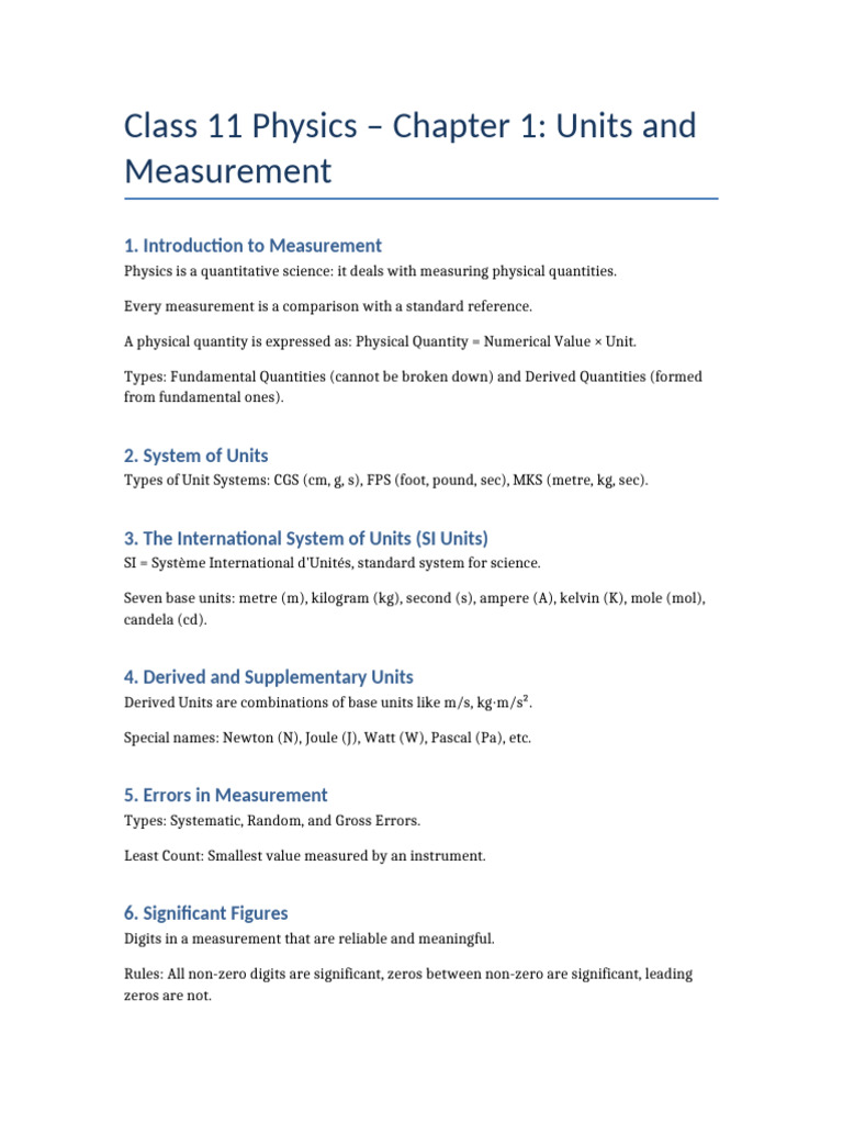 Units and Measurement Notes With Solutions | PDF | Measurement ...