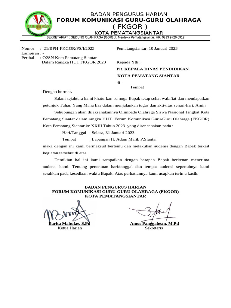 Surat O2sn Ke Dinas | PDF