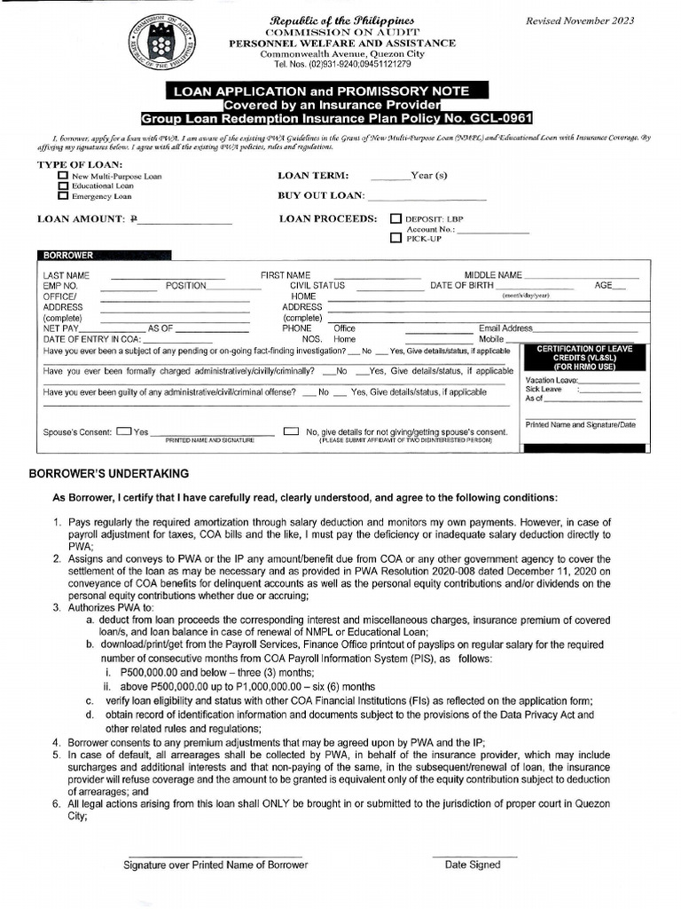 Loan Application Form - November2023 Revised | PDF