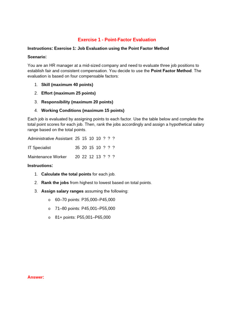 ABRENICA - Exercise 1 - Point-Factor Evaluation | PDF