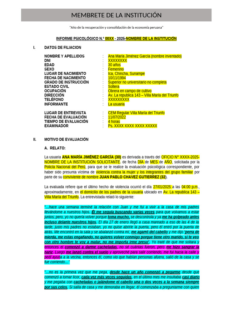 Evaluación psicológica de víctima de violencia | PDF | Violencia ...