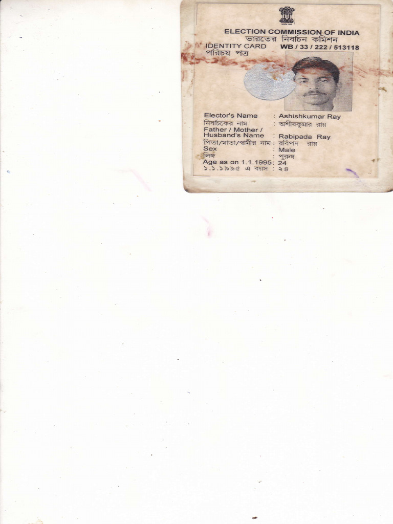 Voter Identity Card Details for Ashishkumar Ray | PDF