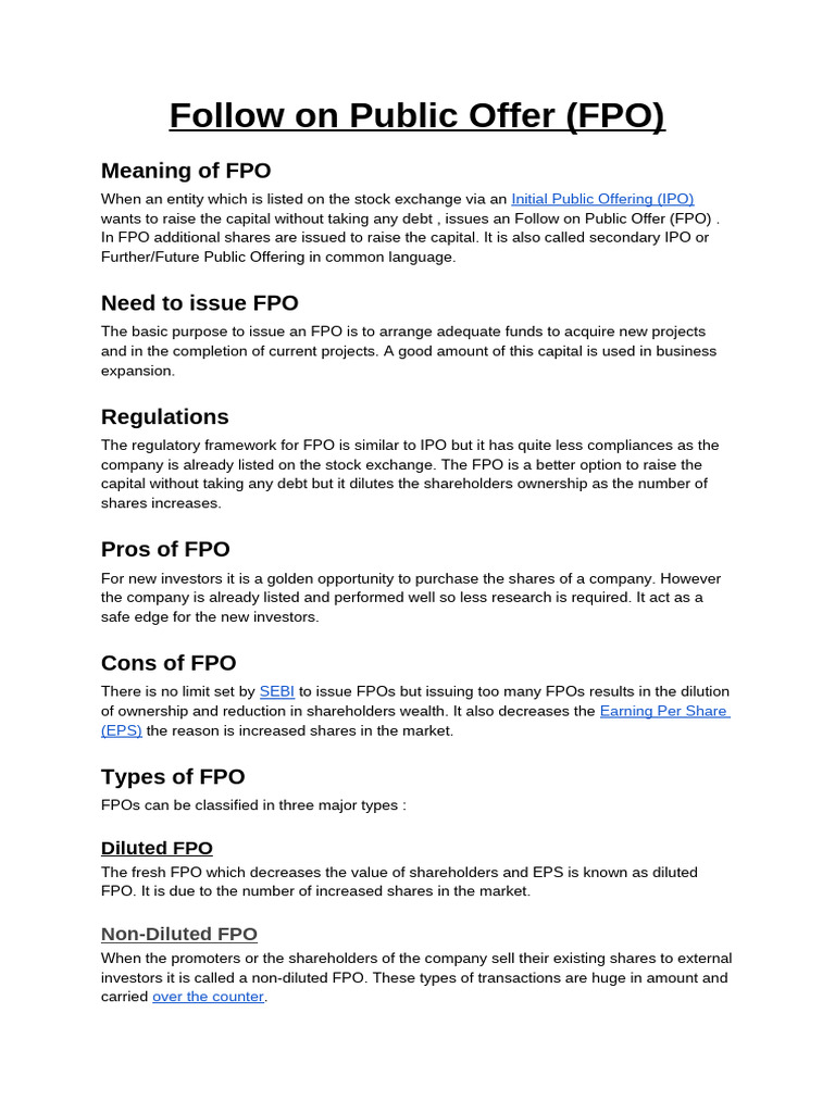 Understanding Follow-on Public Offers (FPO) | PDF
