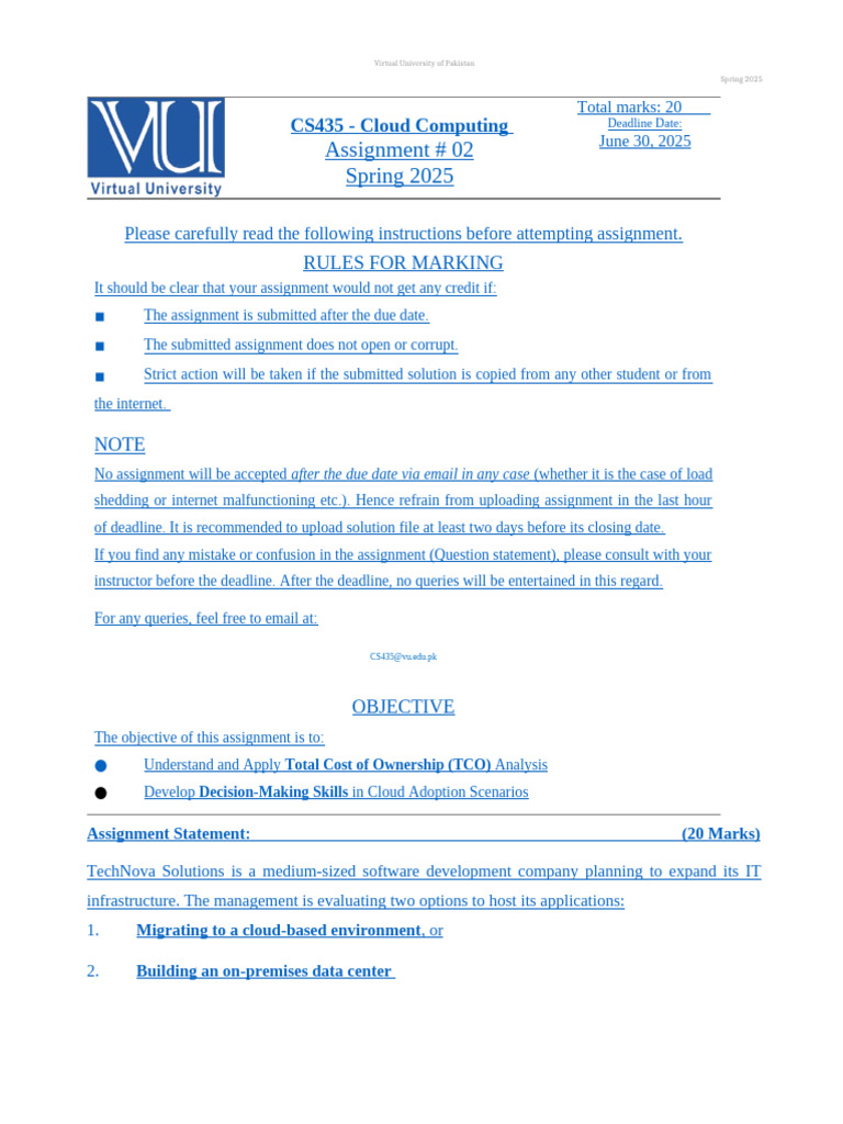 CS435 Assignment 02: TCO Analysis | PDF | Cloud Computing | Software