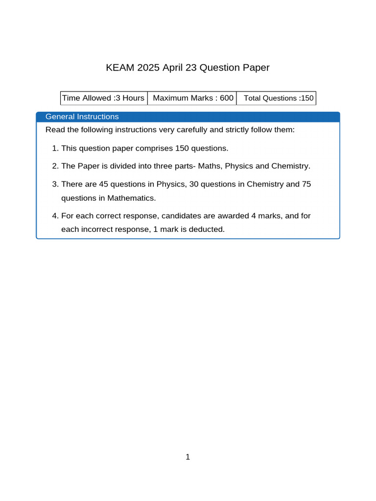 KEAM 2025 Question Paper Overview | PDF | Acetic Acid | Chemical Compounds