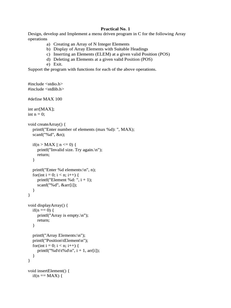 C Menu-Driven Array Operations | PDF | Queue (Abstract Data Type ...