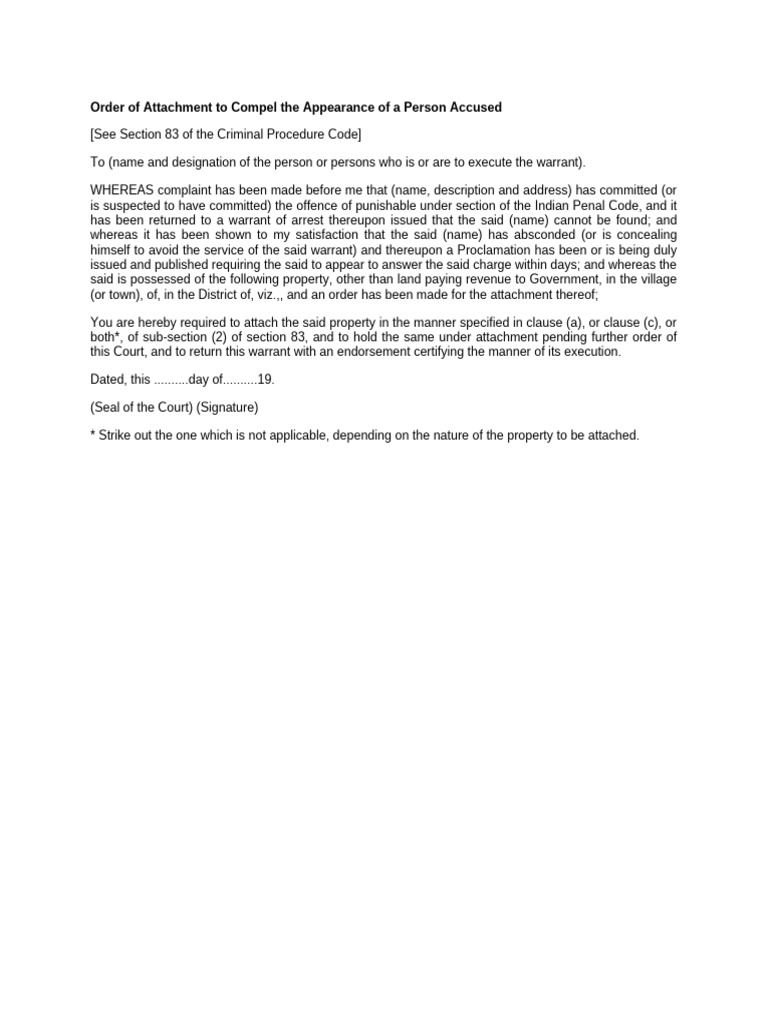 Order of Attachment To Compel The Appearance of A Person Accused | PDF