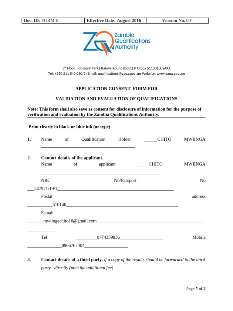ZAQA Qualification Validation Consent Form | PDF | Government And ...