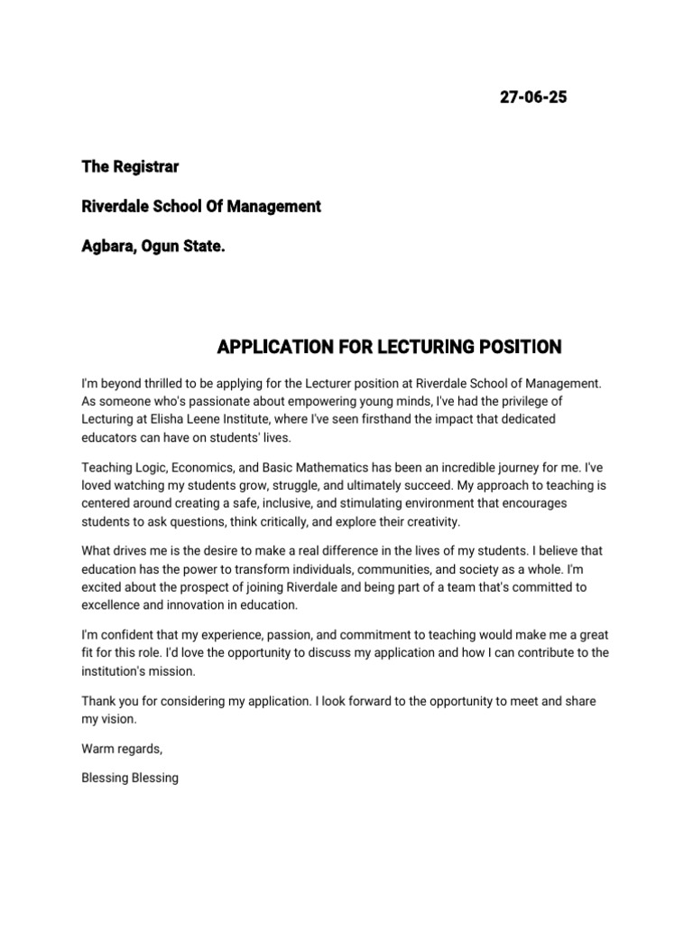 APPLICATION LETTER FOR LECTURING JOB IN NIGERIA PDF visual data 8