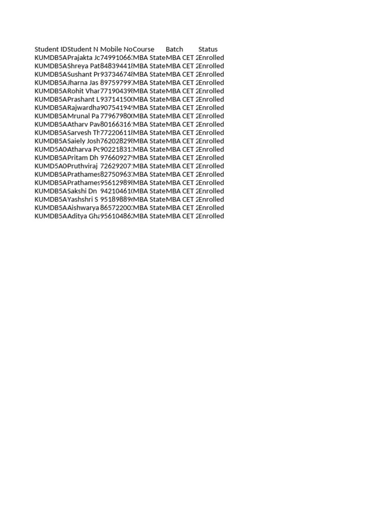 Student Profile Excel Format | PDF