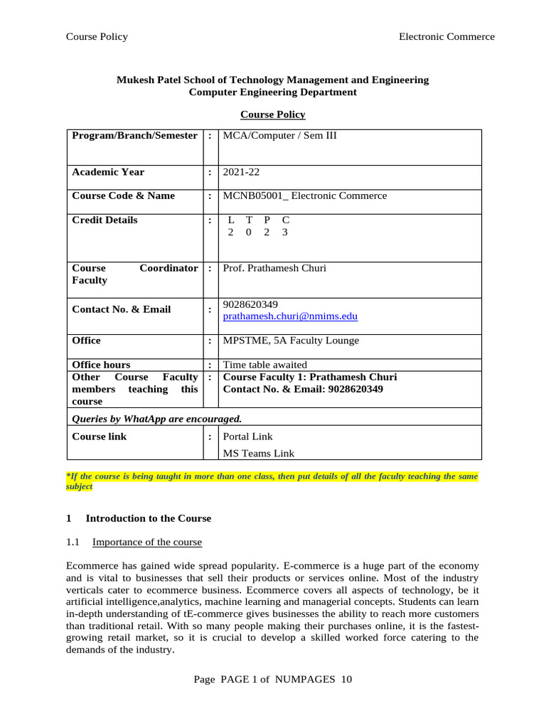 Electronic Commerce Course Policy | PDF | E Commerce | Websites