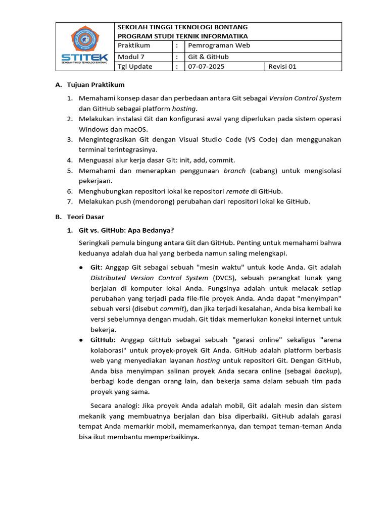 Praktikum Git & GitHub untuk Pemrograman Web | PDF