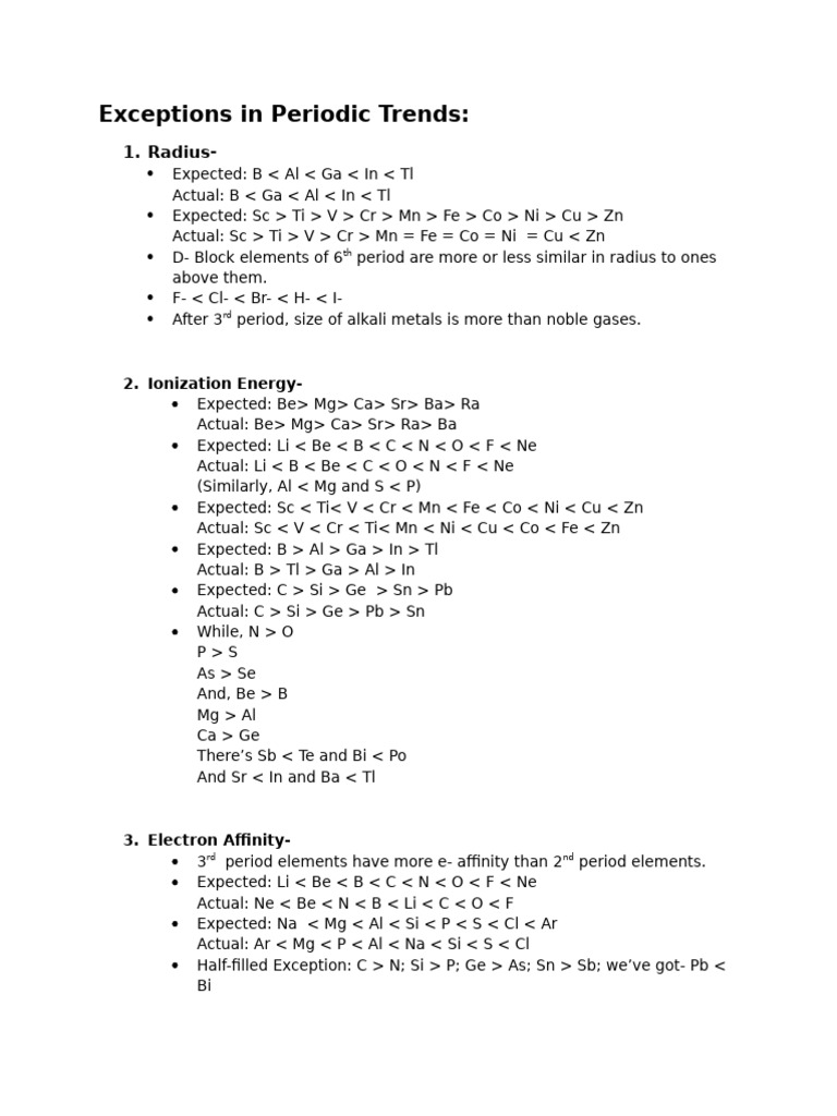 Exceptions in Periodic Trends Analysis | PDF