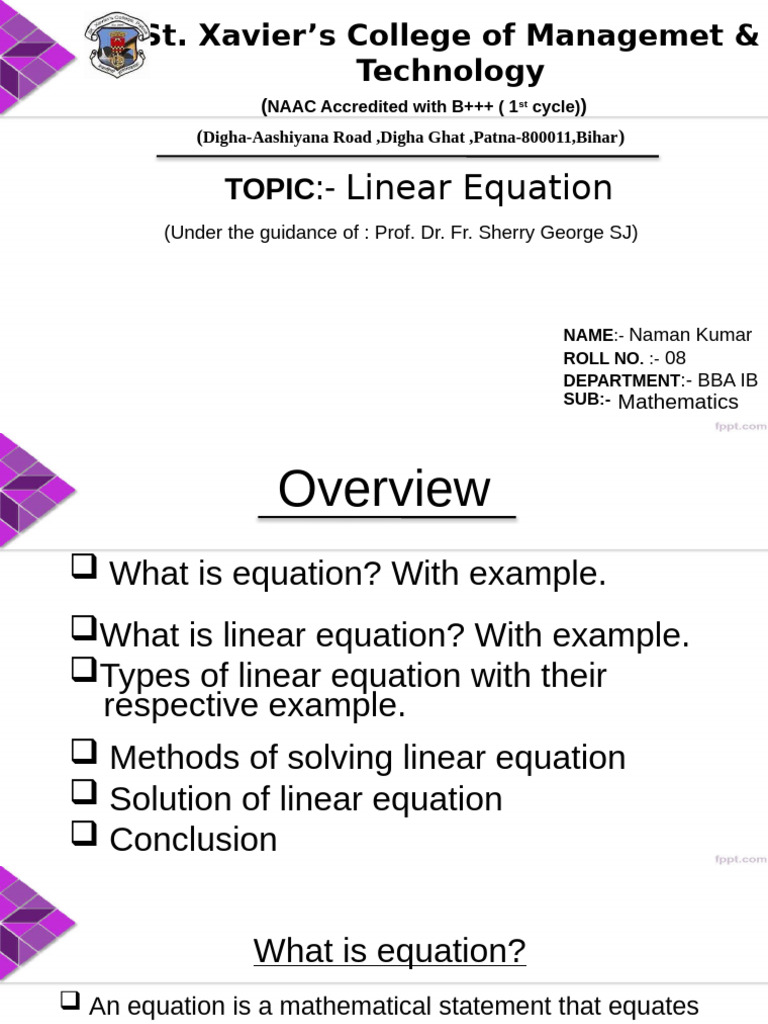 Linear Equations: Types & Solutions | PDF | Equations | System Of ...