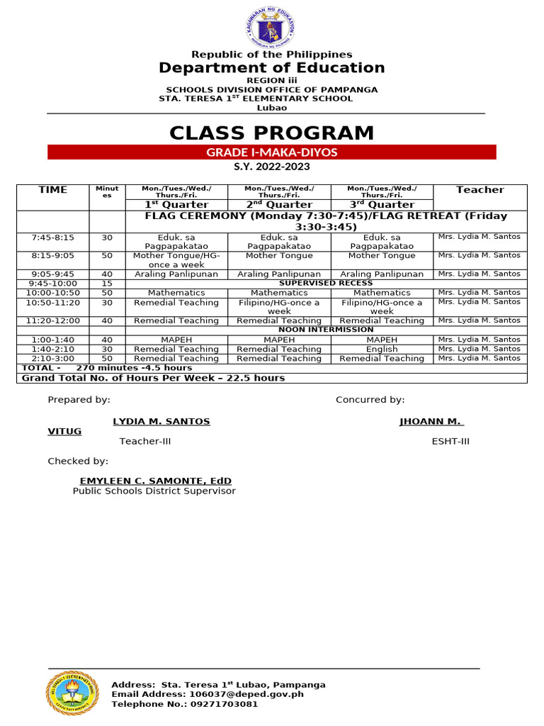 Sta. Teresa 1st Elementary School Class Program | PDF | Email | Schools