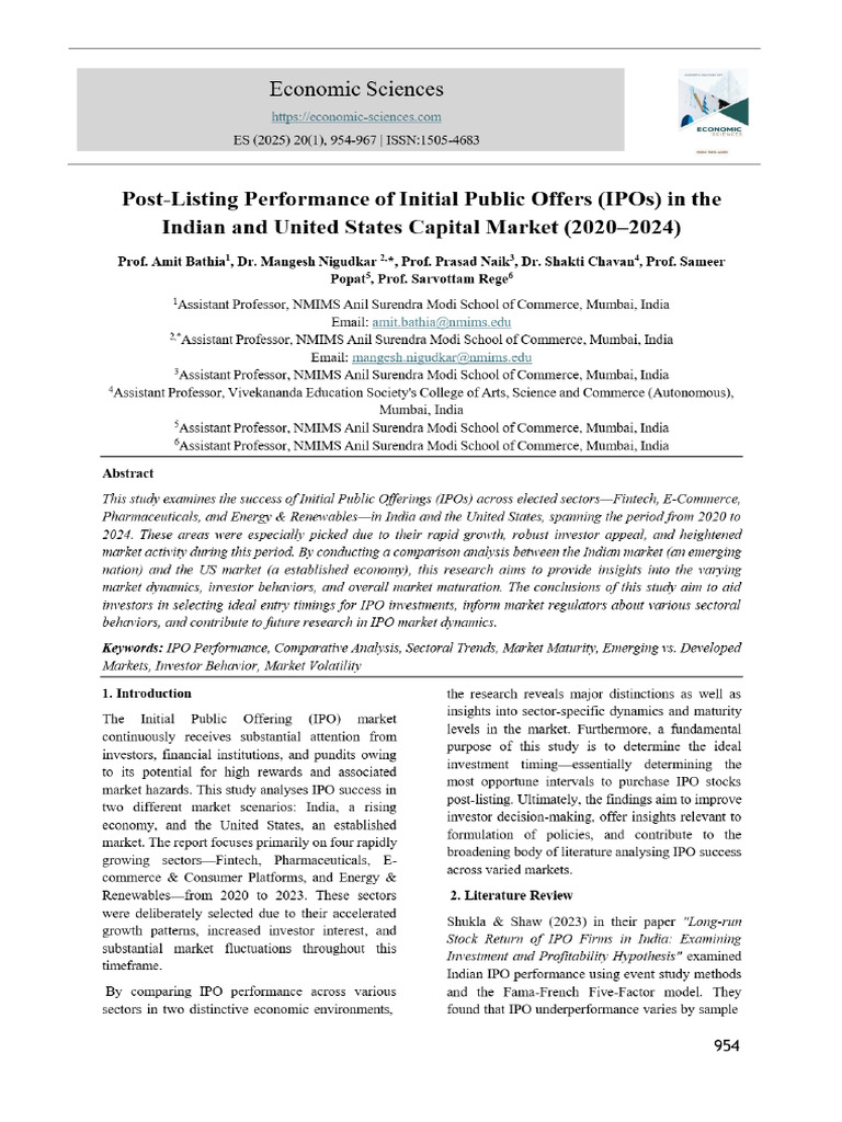 View of Post-Listing Performance of Initial Public Offers (IPOs) in The ...
