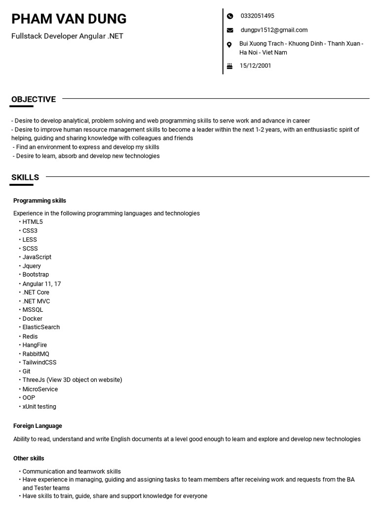 Pham Van Dung: Fullstack Developer Profile | PDF | Bootstrap (Front End ...