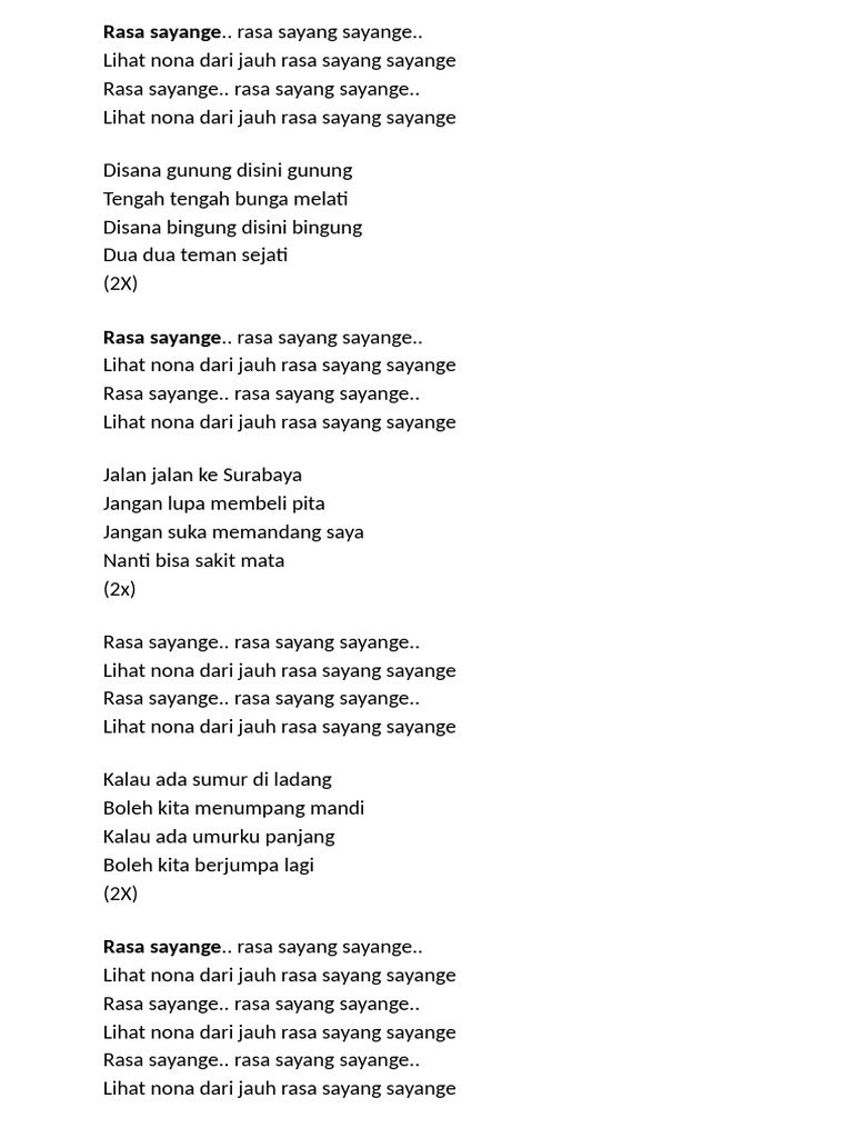 Lirik Lagu Rasa Sayange Lengkap | PDF