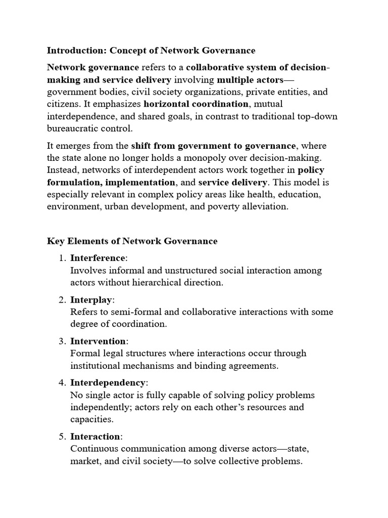 Understanding Network Governance Concepts | PDF | Governance ...