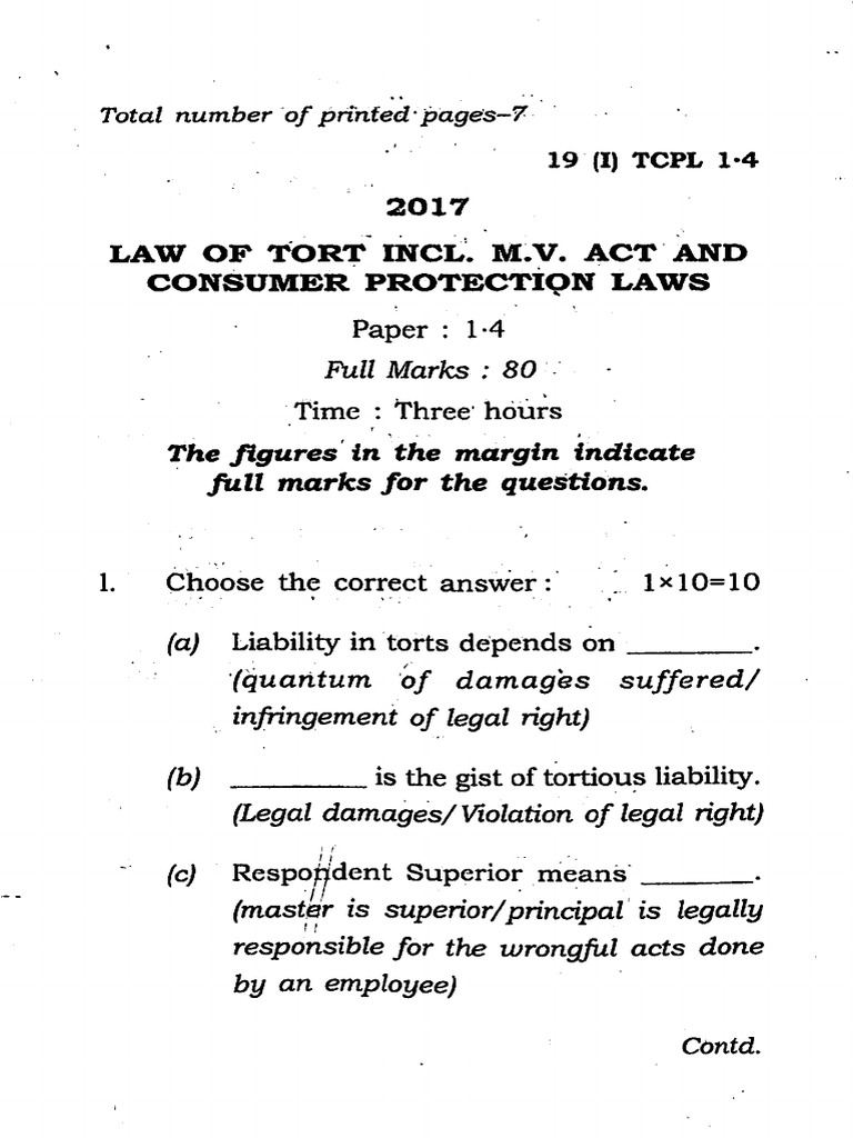 Law of Torts 2017 LLB Sem-I | PDF