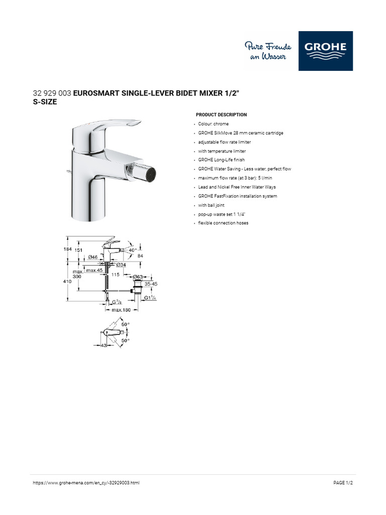 GROHE Specification Sheet 32929003 | PDF | Firearms