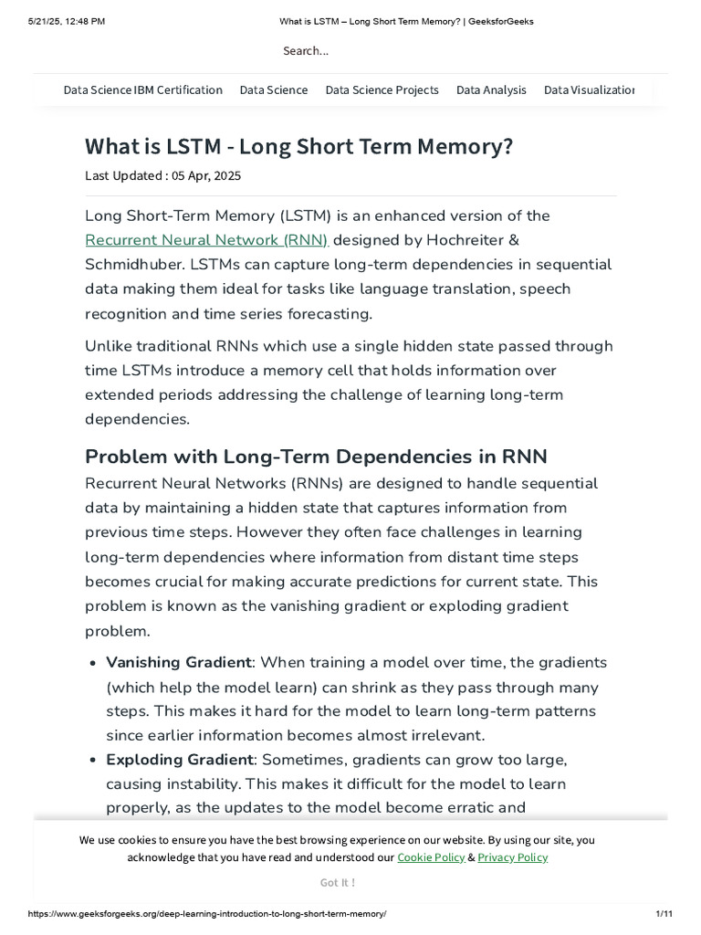 What Is LSTM - Long Short Term Memory - GeeksforGeeks | PDF | Speech ...