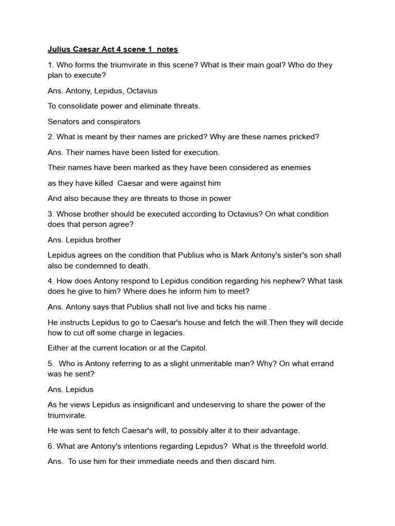 Act 4 Scene 1 Analysis and Answers | PDF | Mark Antony | Julius Caesar