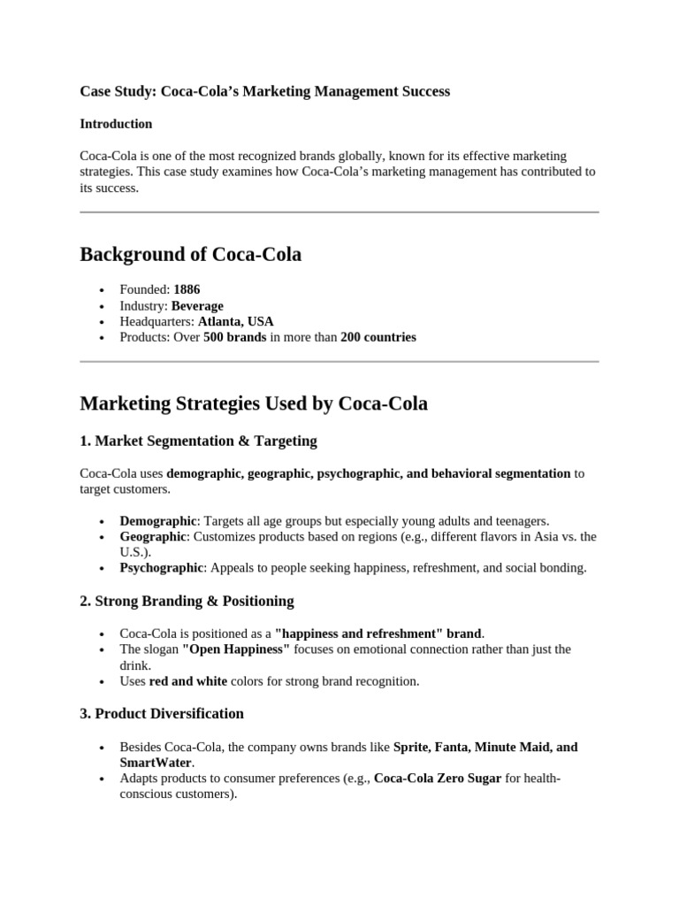 Coca-Cola Marketing Strategy Insights | PDF | The Coca Cola Company | Brand