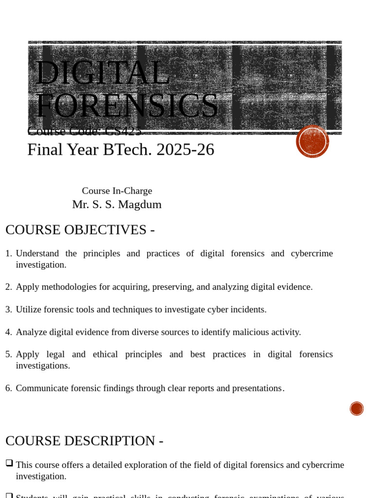 Digital Forensics Course Overview 2025-26 | PDF | Digital Forensics ...