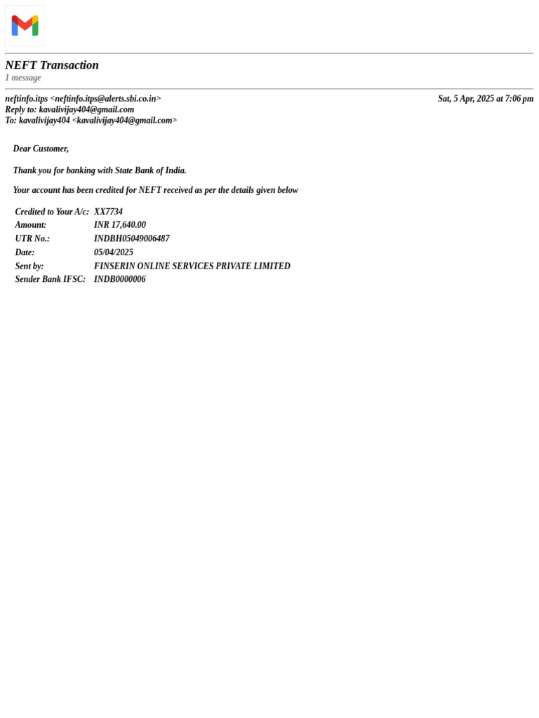 NEFT Transaction Confirmation Details | PDF