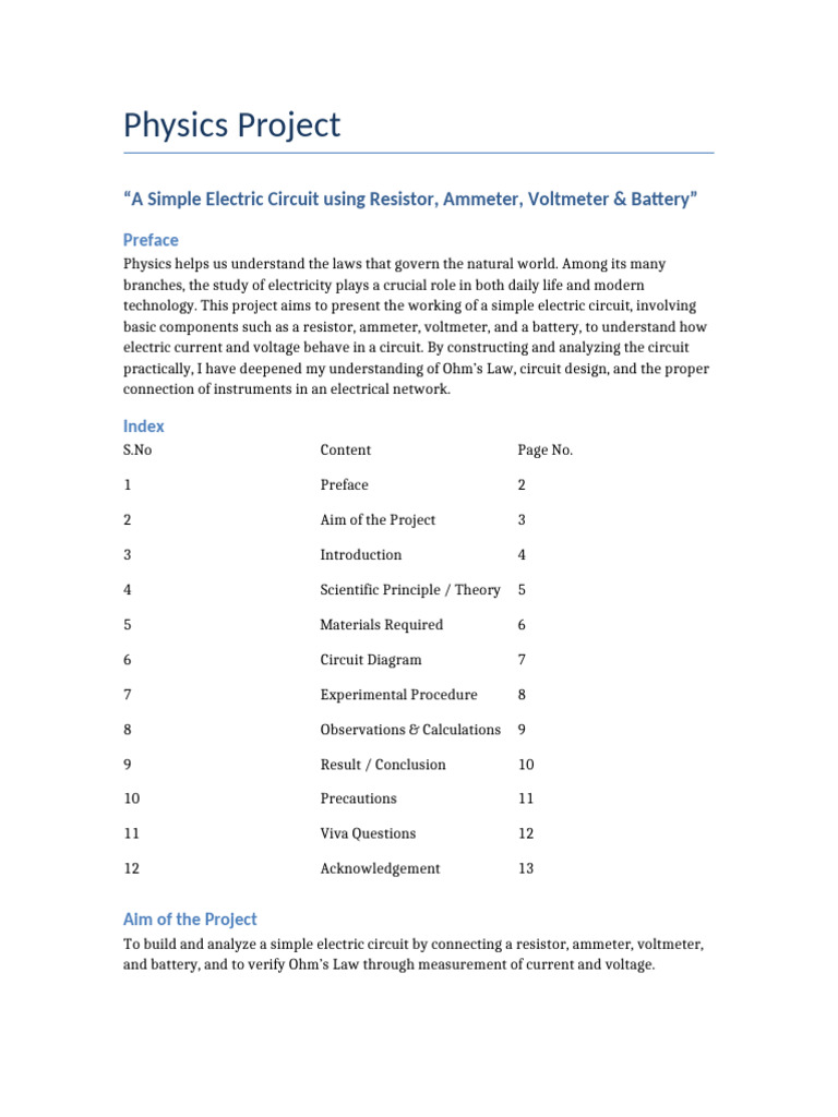 Simple Electric Circuit Project Guide | PDF