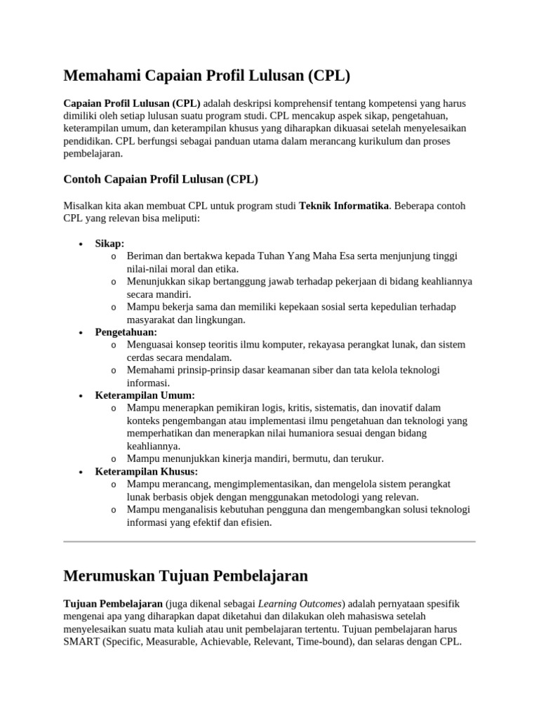 Memahami Capaian Profil Lulusan (CPL) | PDF
