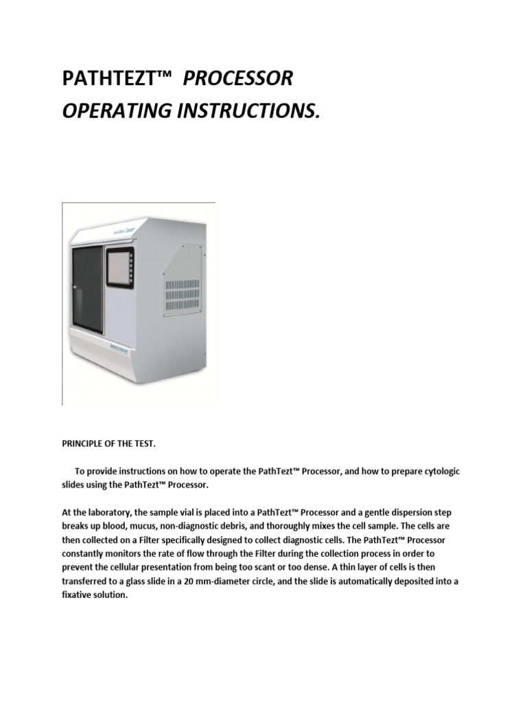 PathTezt™ Processor Operating Guide | PDF | Medical Specialties ...